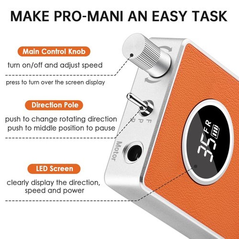 Kredioo Nail Drill Professional Super Quiet with Coreless Motor 35000RPM Electric File 6+1 Tungsten Bits Kit Portable Strong Drill para uñas Profesional Remove Acrylic Nails Dip Powder-Orange