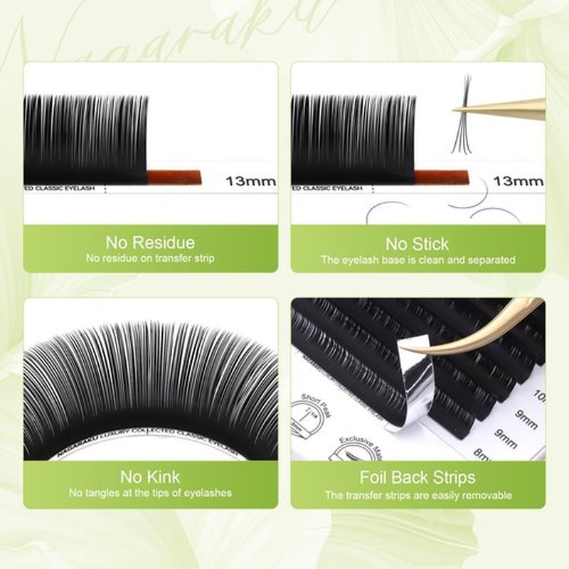 NAGARAKU Individual Eyelash Extensions, Luxury Collected Classic Single Lashes Upgraded 3rd Generation Soft Natural Beauty Salon Professional Lash Supplies 16 Rows Matte Black -0.05 C Curl 7-15mm Mix