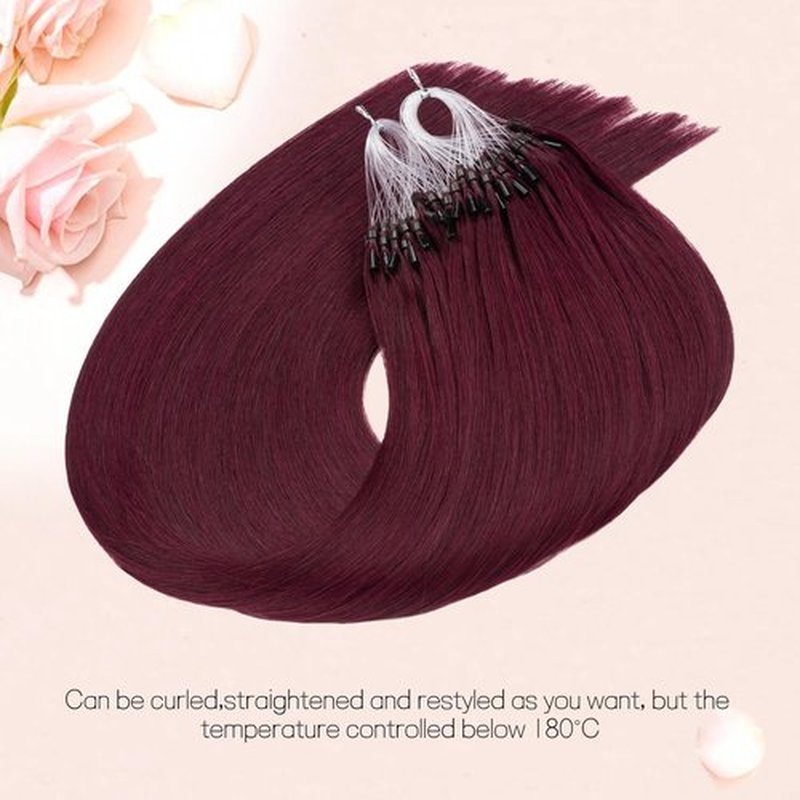 Senmy Micro Bead Hair Extensions Real Human Hair 24inch Long Burgundy MicroLoop Extensions Human Hair 1g/strand 50g Invisible Microlink Hair Extensions Human Hair