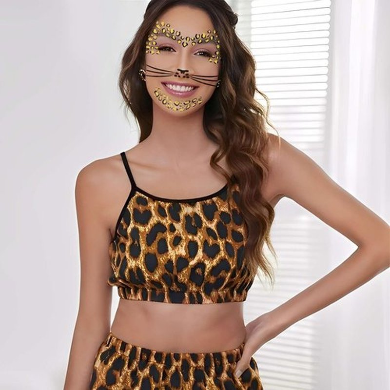 Exlinonline 6Pcs Cheetah Face Stickers, Leopard Skin Face Tattoos for Women, Perfect for Halloween Costume Parties Cheetah Makeup
