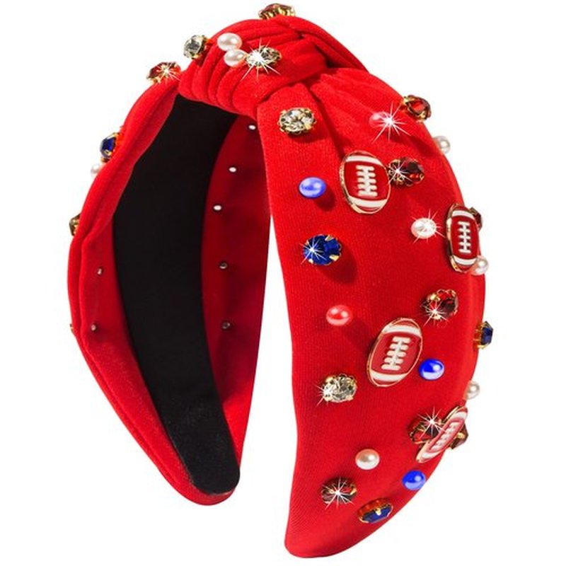 Gosuoa Football Headband for Women, Football Mom Essentials Accessories Pearl Rhinestone Knotted Headband