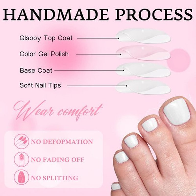 240pc Press on Toenails Women Fake Toe Nails with Tabs, White Fake Toenails Press on Nails Toe Acrylic Nail Tips Short Square False Toenails Stick Artificial Toe Nails Press ons Pedicure