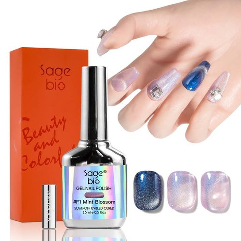 SAGEBIO Cat Eye Gel Nail Polish, 15ml Magnetic Gel, High-Gloss Finish, Long-Lasting, DIY Manicure Kit with Magnet Stick, Stunning 3D Magnetic Effect, 01