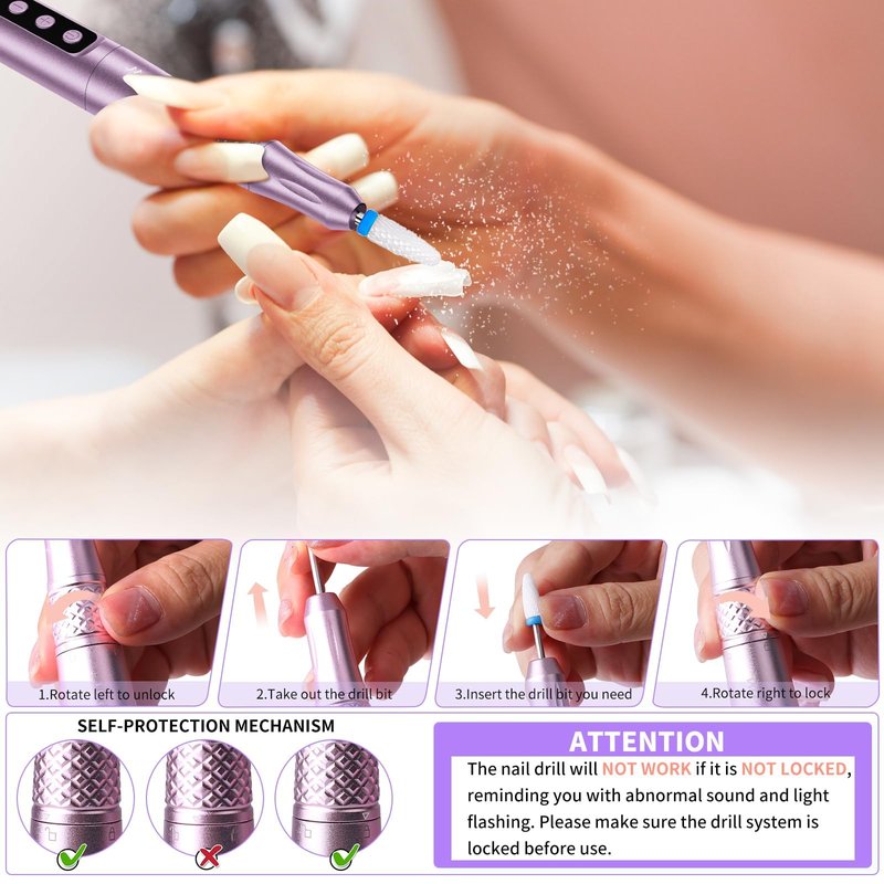 Welan Electric Nail Drill Professional, Cordless NailDrill, 35000RPM Professional NailDrill, Portable Efile Nail Drill Machine for Acrylic and Gel Nail with Manicure and Polishing Tool Set (Pink)