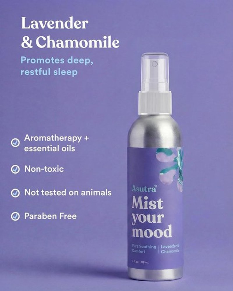 ASUTRA Aromatherapy Pillow Spray - Lavender & Chamomile Essential Oil Mist, 4 fl oz Aluminum Bottle | Refresh Face, Body, Rooms & Fabrics