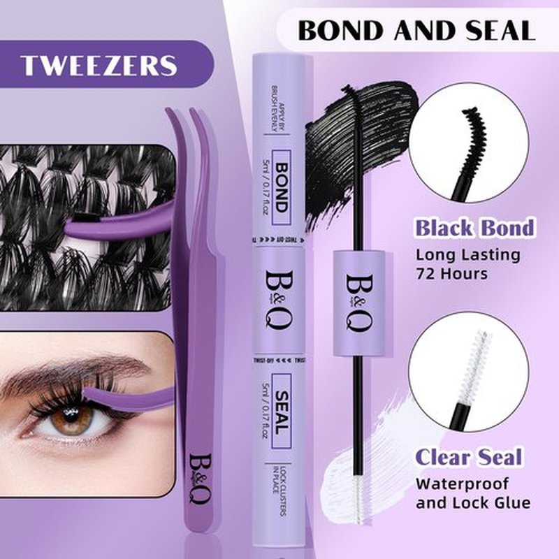 DIY Lash Extension Kit 280pcs Individual Lashes Cluster D Curl Eyelash Extension Kit Lash Clusters with Lash Bond and Seal and Lash Applicator Tool for Self Application (KIT,50D-D-9-16MIX)