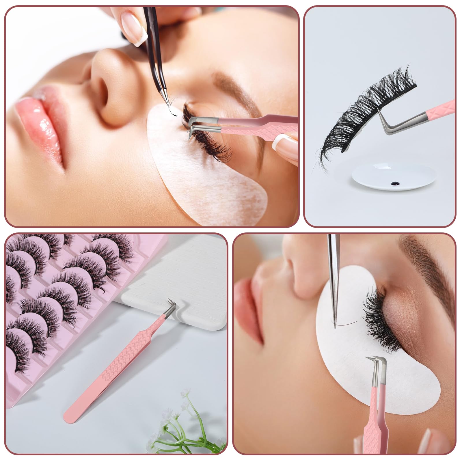90 Degree Lash Tweezers for Eyelash Extensions Fiber Tip Tweezers for Lash Extension High Precision Eyelash Extension Tweezer for Volume & Classic Lashe Pink