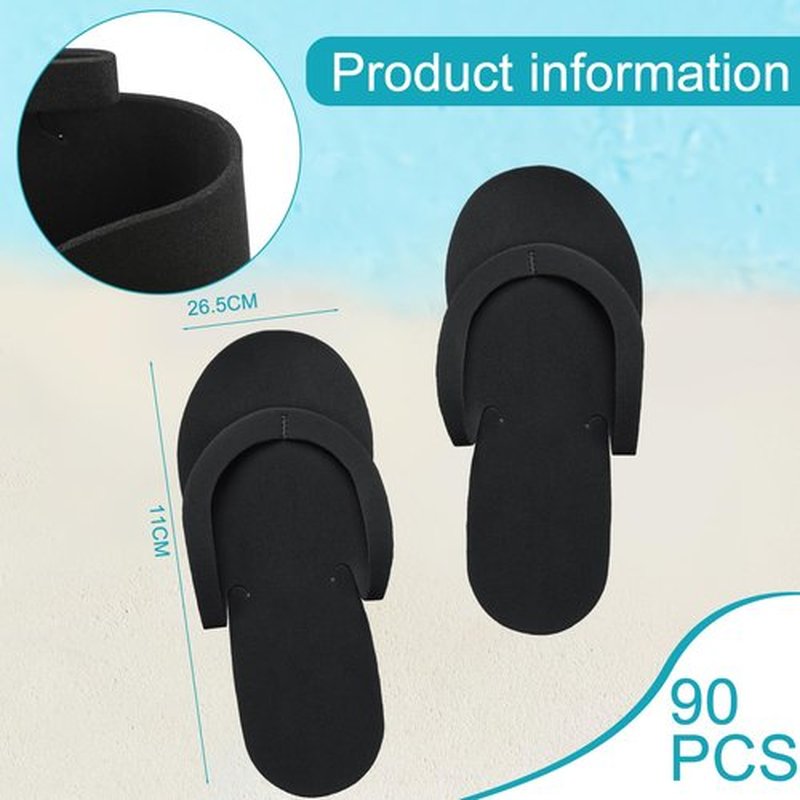 Mepase 90 Pairs Pedi Slippers Disposable Flip Flops Bulk Foam Spa Pedicure Slippers Sandals for Guests Women Men Foot Nail Salon Party Supplies Shower Hotel Favors(Black)
