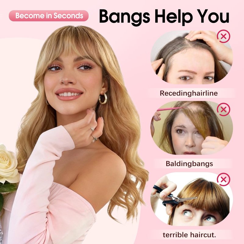 VerveFlux Clip in Bangs, 100% Real Human Hair 8 Inch Light Blonde Mix Bleach Blonde #613 French Bangs Fringe with Temples Real Hair Bangs Extensions Hairpieces Easy Clip-On Design