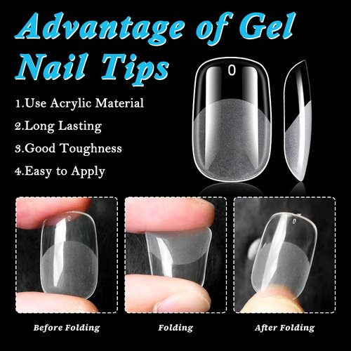 LoveOurHome 420pc Medium Squoval Gel Nail Tips Round Square Press On Nails Clear Full Cover False Artificial Fingernail for Gel Extension Acrylic Nails