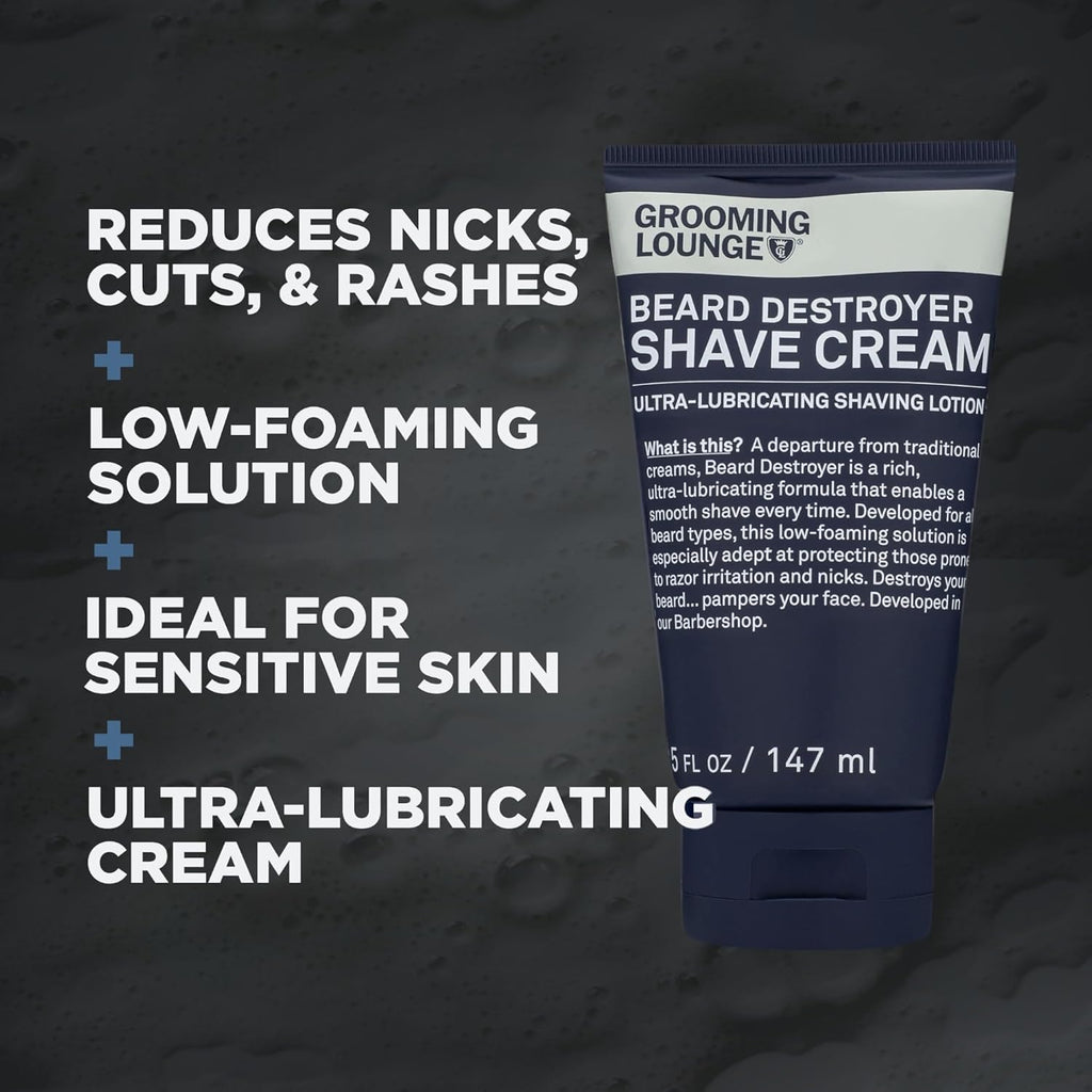 Grooming Lounge Beard Destroyer Shave Cream for Men - Bump, Irritation & Razor Burn Free Shaving Cream Sensitive Skin, Men Beard Care - Soft, Smooth, Easy Glide Low Shaving Foam Lather Formula, 3-Pack
