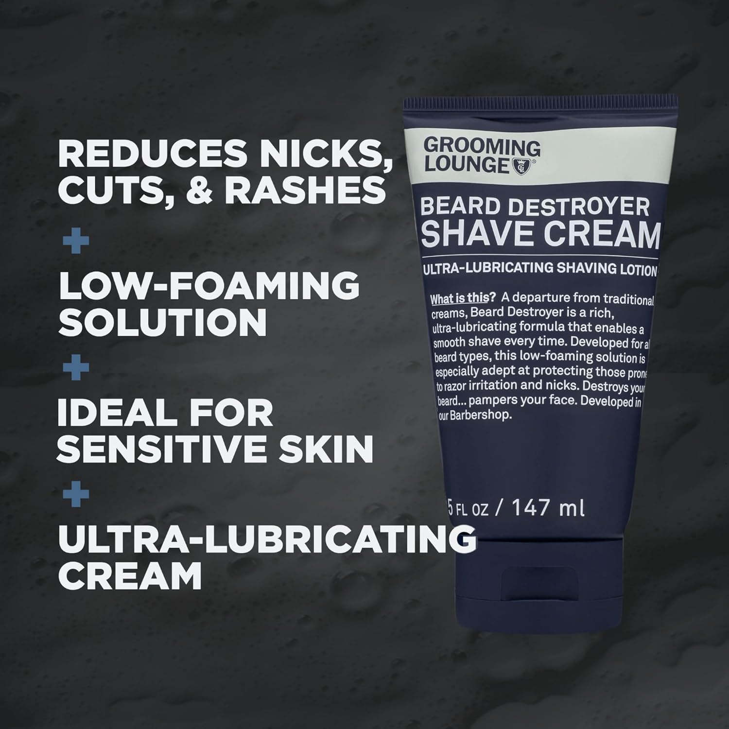 Grooming Lounge Beard Destroyer Shave Cream for Men - Bump, Irritation & Razor Burn Free Shaving Cream Sensitive Skin, Men Beard Care - Soft, Smooth, Easy Glide Low Shaving Foam Lather Formula, 3-Pack