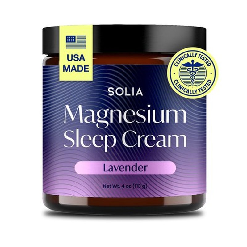 Solia Magnesium Sleep Cream, USA-Made Topical Magnesium Lotion for Sleep, Lavender Lotion for Feet Pain, Nighttime Mag Oil Body Butter, Foot Cream for Leg Cramps, Relaxing Rub for Muscle Soreness, 4oz