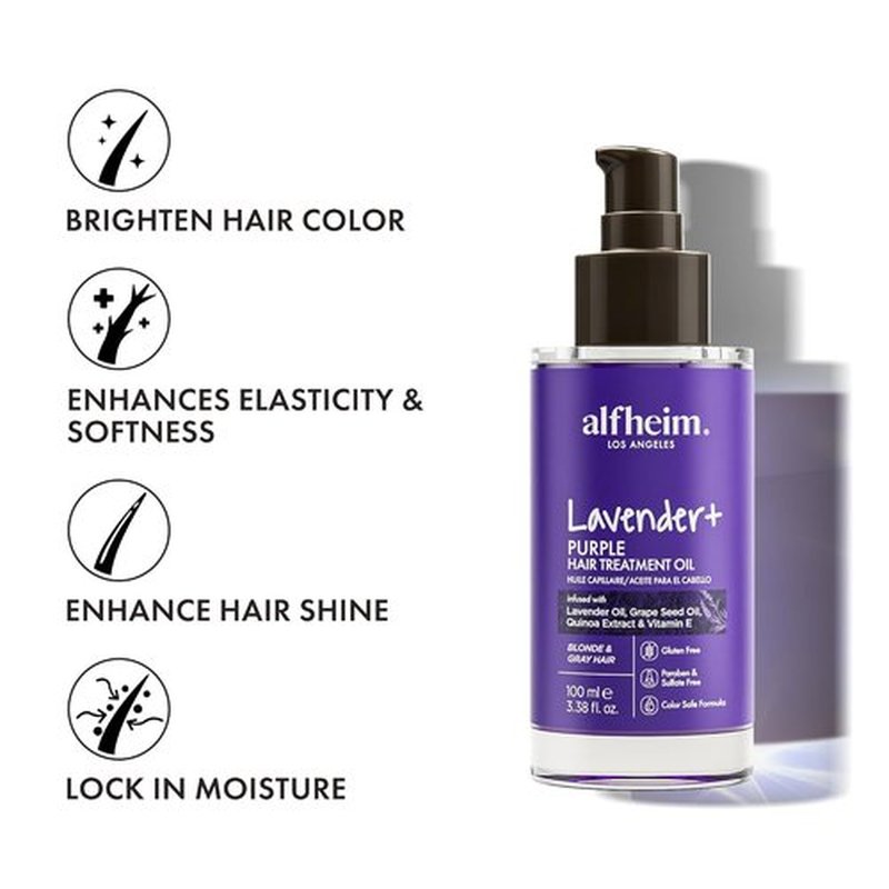 ALFHEIM Lavender+ Purple Hair Oil | Anti-Brass & Frizz Control Serum for Blonde & Color-Treated Hair – 3.38 oz / 100 ml