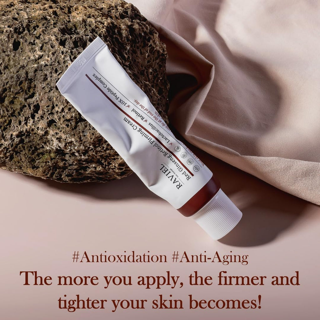 RAVIEL Red Ginseng Retinol Cream (0.002%) | Anti-Wrinkle Moisturizer with 10X Peptide Complex | Boosts Elasticity, Strengthens Skin Barrier, Reduces Irritation, Enhances Skin Vitality (1.7 fl oz)