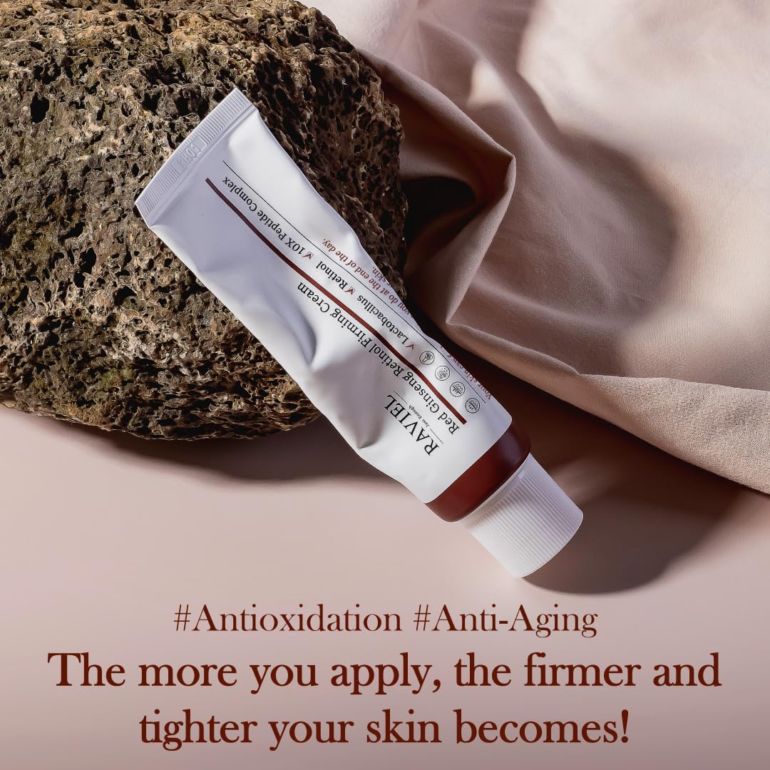 RAVIEL Red Ginseng Retinol Cream (0.002%) | Anti-Wrinkle Moisturizer with 10X Peptide Complex | Boosts Elasticity, Strengthens Skin Barrier, Reduces Irritation, Enhances Skin Vitality (1.7 fl oz)