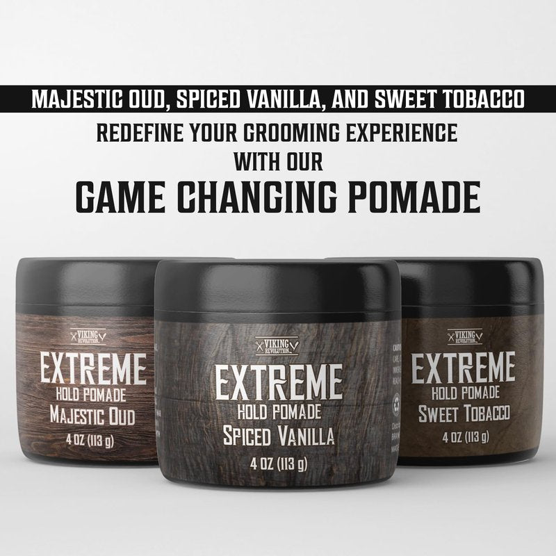 Viking Revolution Spiced Vanilla Hair Pomade for Men - Extreme Hold Hair Gel for Men - Water Based - Extra Firm Mens Hair Pomade - High Shine Mens Hair Cream (4oz)