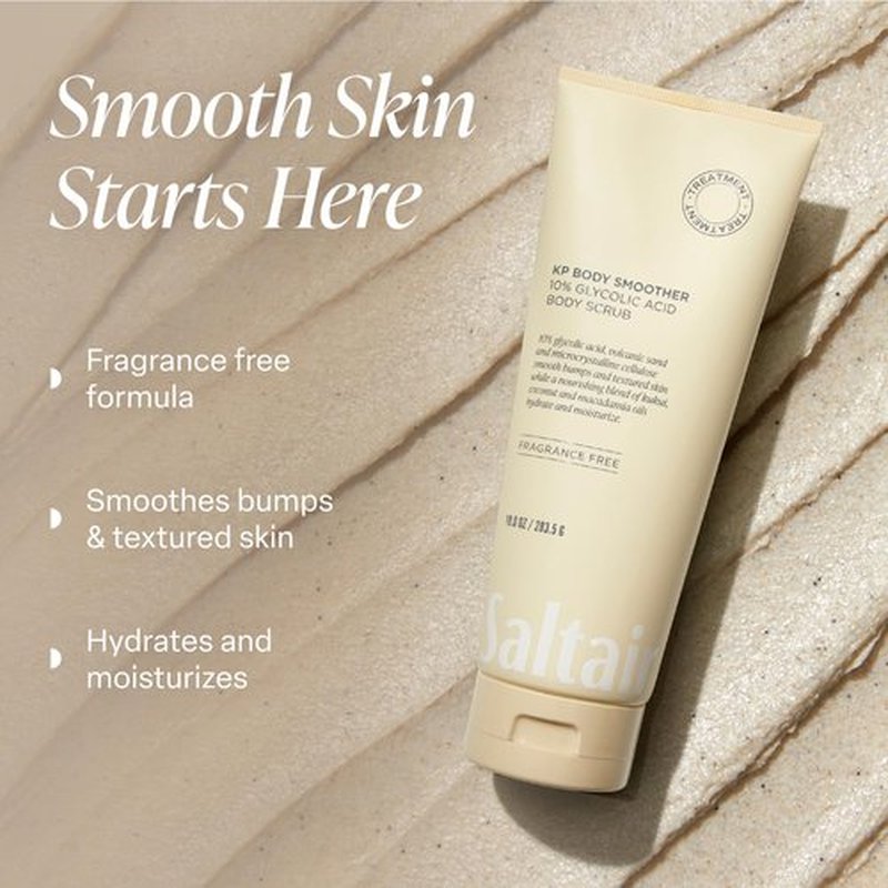 Saltair KP Body Scrub - 10% Glycolic Acid Treatment with Volcanic Sand | Fragrance-Free Exfoliator, 10oz