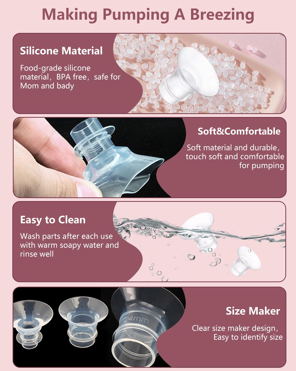 4Pcs Breast Pump Flange Insert 22mm Compatible with Momcozy/Spectra/Medela/eufy/Elvie/Lansinoh/Paruu P10 Breast Pump, Fit for Momcozy M5/M9/M6/V2 Pro/V2 pro/S12 Pro/eufy E10 S1 S1 Pro, 24mm Flange