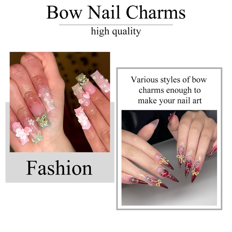 YAEISM Bow Nail Charms Gold 3D Bowknot Nail Bow Charms 70PCS Bow Nail Art Charms Kits with Glue Gel,Tweezer for Nail Art and DIY Crafts Decoration