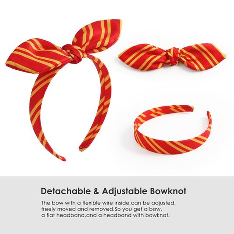 JiaDuo Knotted Bow Headband for Women Wizard Costume Striped Headwear Halloween Party Trip Witch Cosplay Hair Accessories Red