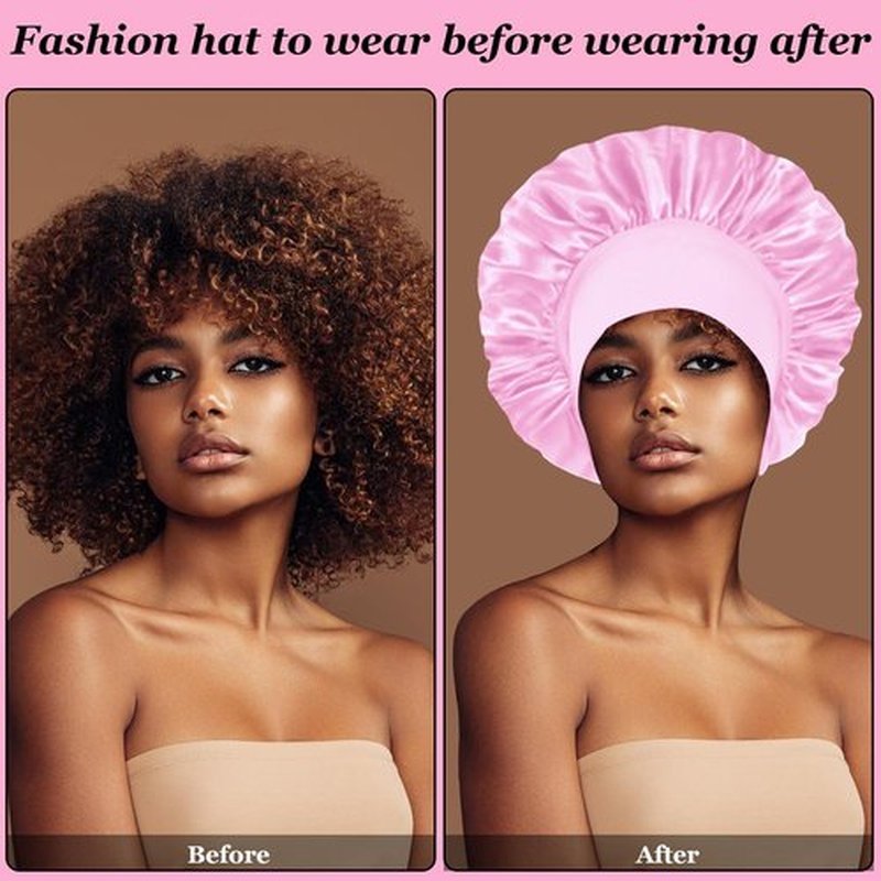4PCS Satin Hair Bonnet for Sleeping,Bonnets for Black Women Men,Silk Bonnet for Sleeping,Hair Wrap Cap for Curly Hair,Elastic Wide Band Hair Bonnet Shower Cap (Black & Blue & Pink & Purple)