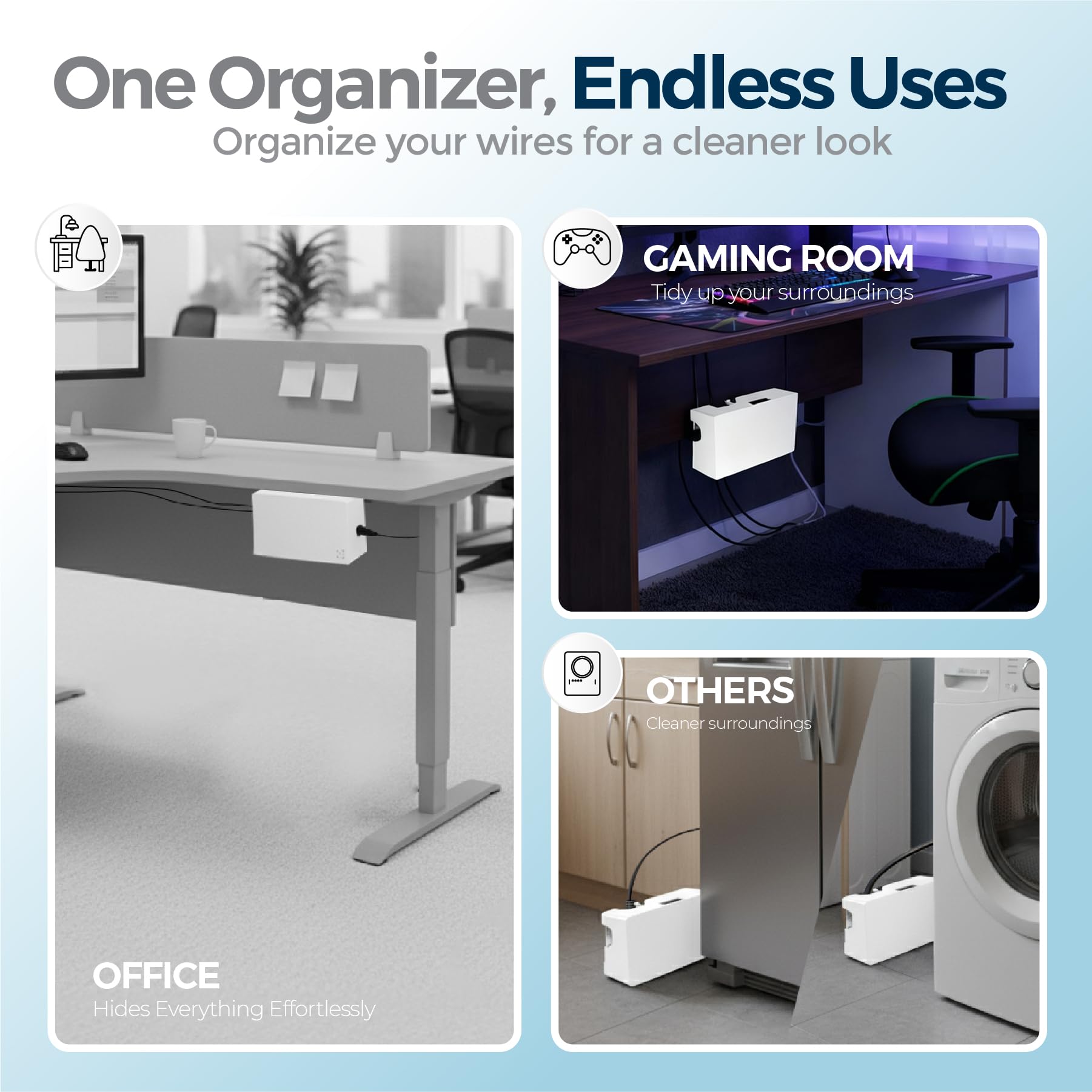 Kos Design Cable Management Box with Included Mounting Hardware – ABS Cord Organizer (12,7 x 7,8 x 4,5 in) | Heat-Tolerant Power Strip & Cable Storage | Wall-Mountable or Floor Use
