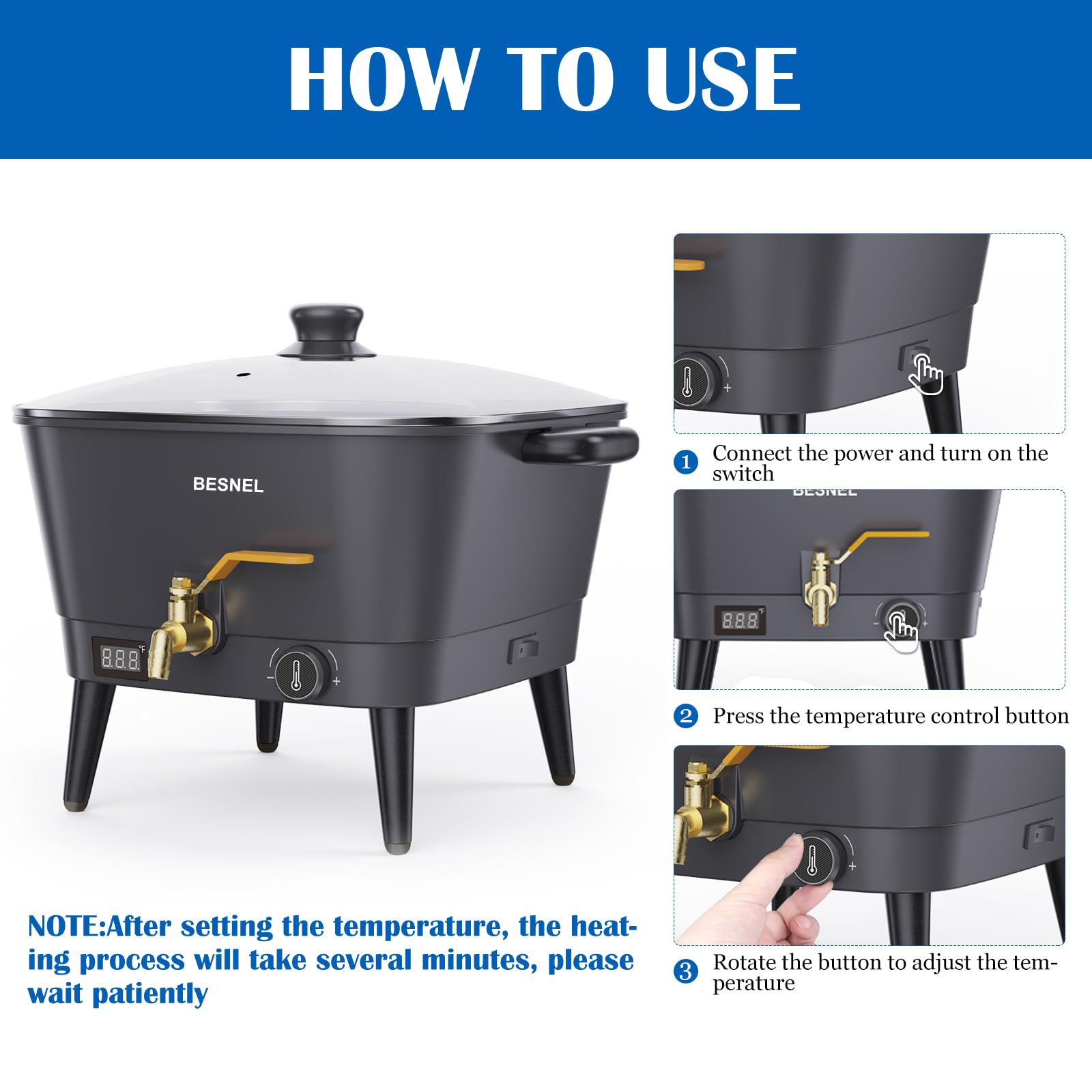 VOISEN Wax Melter for Candle Making, Electric Non-Stick Wax Melter Holds 8Qts of Wax,Soy Wax for or Soap Business Candle Making with Heat Resistant Handle & Brass Spout,Temp Control (Black)