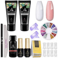 Poly Nail Gel Builder Kit - Clear & Light Pink Gel Extension Starter Kit with Slip Solution, Rhinestone, DIY Manicure Home Gift
