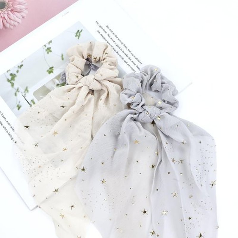 Lawie 10 Pack Solid Star Silky Satin Chiffon Hair Ties with Long Tail Ribbon Hair Bow Scarf Hair Scrunchies Ribbons Ponytail Holders Scarves Headbands Scrunchy Hair Bands Accessories for Women Girls