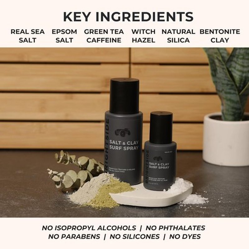 Brightside Salt & Clay Surf Spray - Instant Volume & Texture for Thicker Hair - 3oz Travel Size, Alcohol-Free
