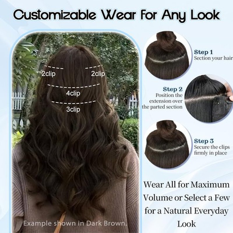 Kurope 4PCS Clip in Hair Extensions for Women Dark Brown Hair Extensions Clip Ins 20 Inch Long Wavy Synthetic Hairpieces, Perfect for Daily Wear and Parties