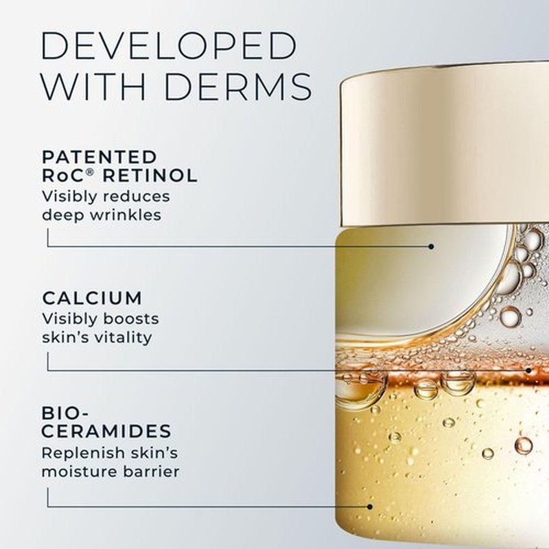 RoC Deep Wrinkle Rich Cream, Fragrance Free, Daily Anti-Aging Firming Cream For Persistent Dryness & Younger-Looking Skin For Women & Men, With Line Smoothing Eye Cream Packette, 1.7oz