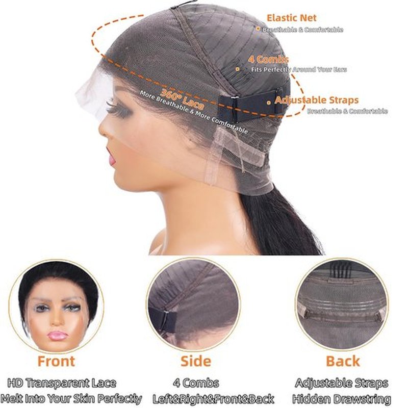 TwerkGirls Straight 360 Lace Front Wigs Human Hair Pre Plucked 18 Inch 200% Density Hidden Strap Drawstring Wig Hd Transparant Full Lace Human Hair 360 Glueless Wigs for Black Women