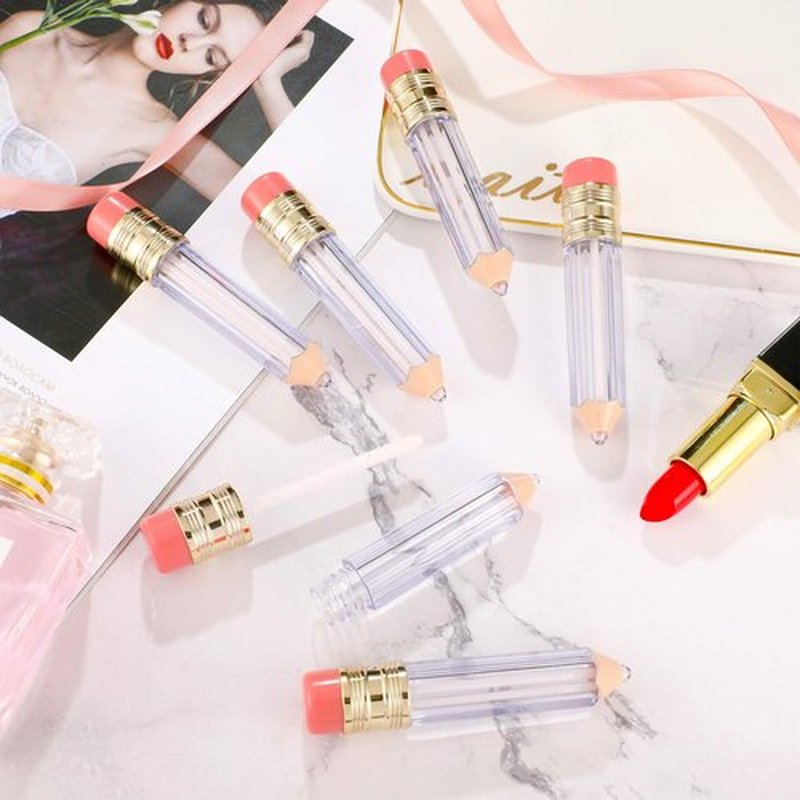 Blulu 48 Pcs Pencil Lip Gloss Tubes Bulk, 5 ml Empty Lip Gloss Containers, Cute Refillable Lips Balm Tubes DIY Party Favors Teacher Appreciation Gifts Teachers' Day Gift for Women