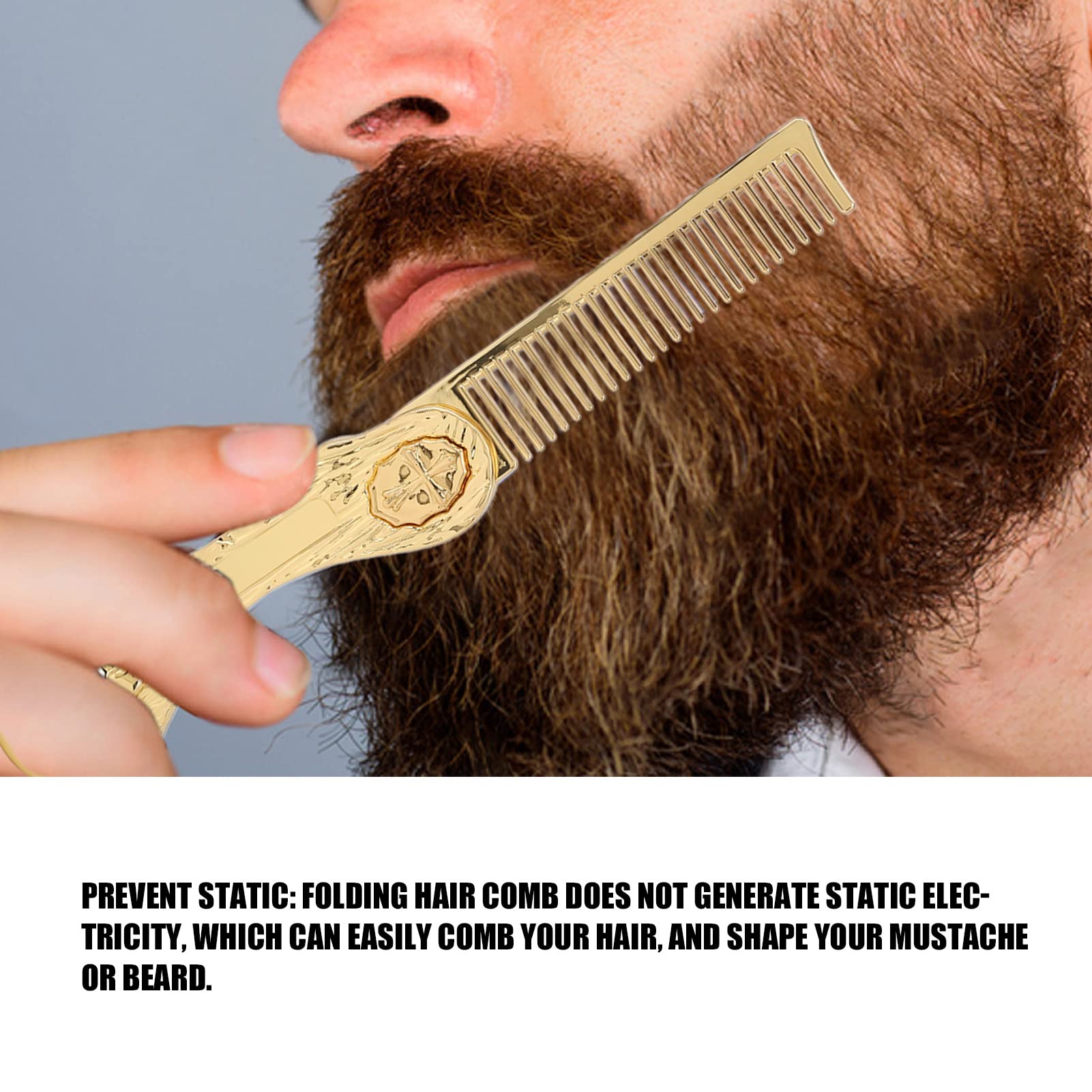 Foldable Hair Comb for Men & Women – Anti-Static Zinc Alloy Pocket Hairdressing Brush, Mini Beard & Mustache Styling Tool, Folding Barber Hair Comb for Travel, Home & Salon (Gold)