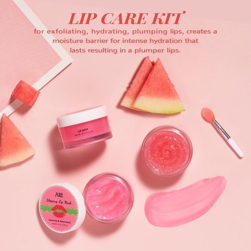 Hydrating Lip Mask Set, Lip Scrub & Lip Butter, Overnight Lip Treatment Set Enriched With Ceramide, Watermelon and Shea Butter, For A Softer & Smoother Lips, Overnight Lip Mask Gifts