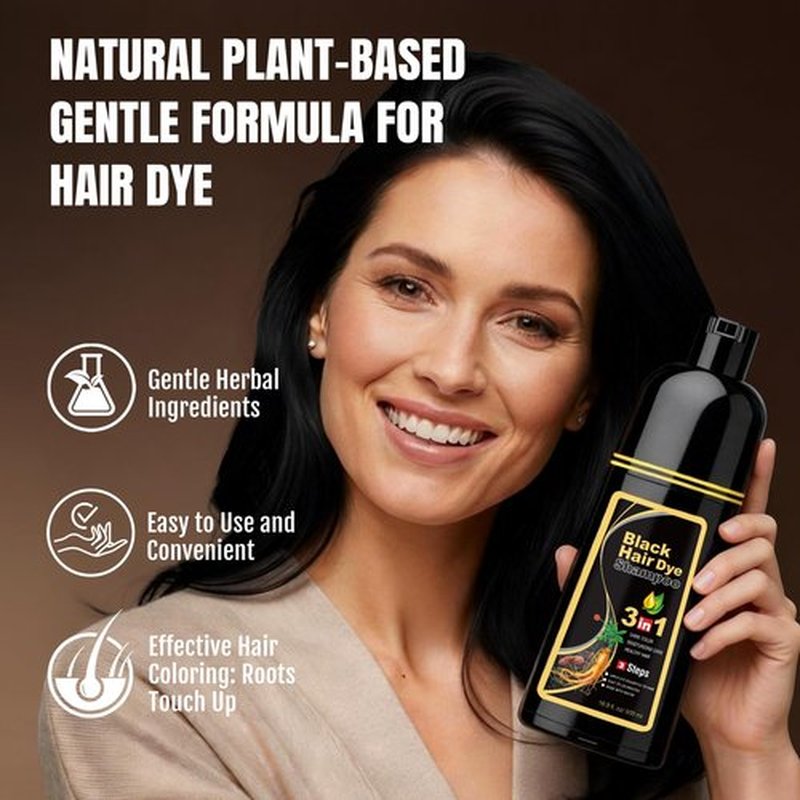 BOJICA 3 in 1 Black Hair Dye Shampoo for Gray Hair | Herbal Color Shampoo with Argan Oil & Ginseng | Instant Full Gray Coverage, 3-4 Weeks Lasting, Includes Cape & Gloves(16.9 Fl oz)