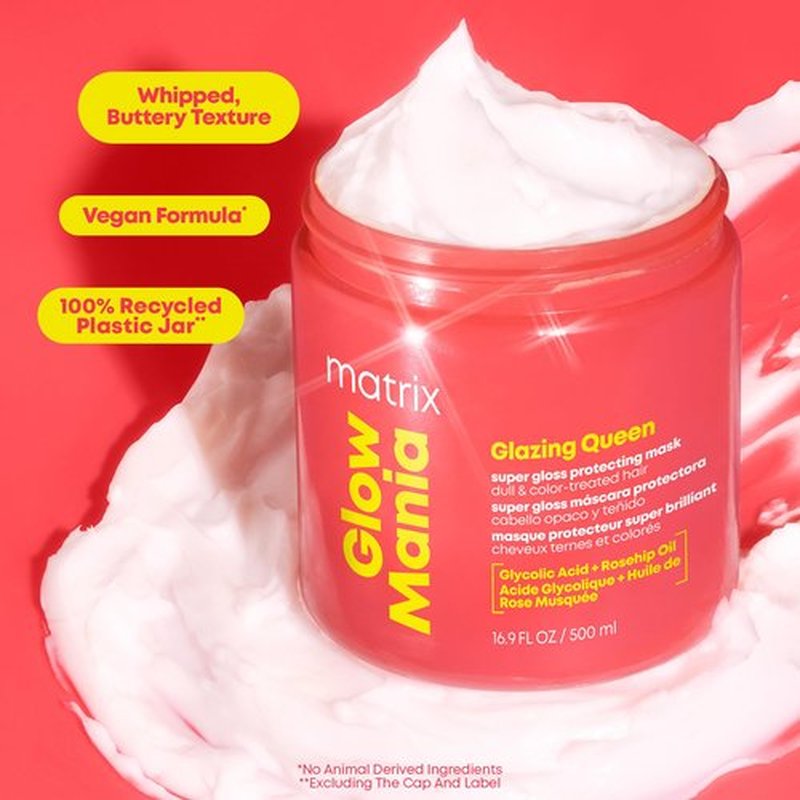 Matrix Glow Mania Super Gloss Protecting Mask - Protects Glow and Shine, With Glycolic Acid & Rosehip Oil, For Dull & Color-Treated Hair, 16.9 Fl Oz