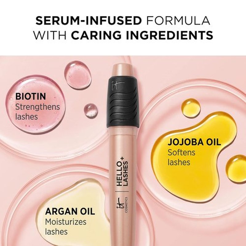 IT Cosmetics Hello Lashes+ Volumizing Mascara & Lash Serum - Easy Removal Formula with Biotin & Argan Oil - 0.28 fl oz
