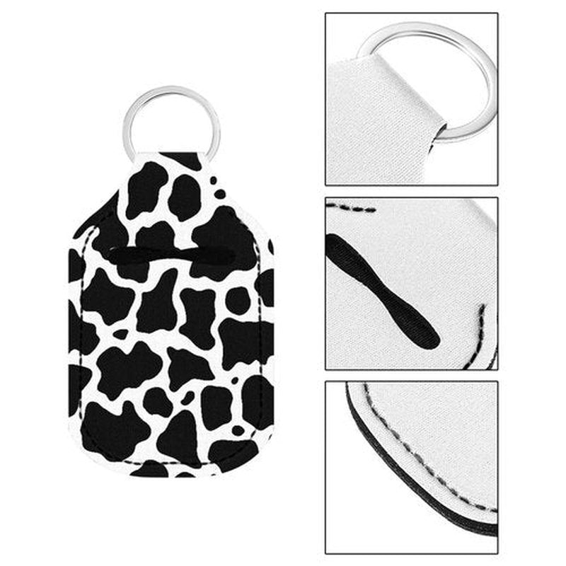 Suobstales Cow Print Chapstick Holder Keychain Neoprene Wristlet Lanyard Travel Bottle Holder Keychain Kits for Women Black White Animal Print Elastic Lipstick Key Chain Holder Makeup Organizer Set