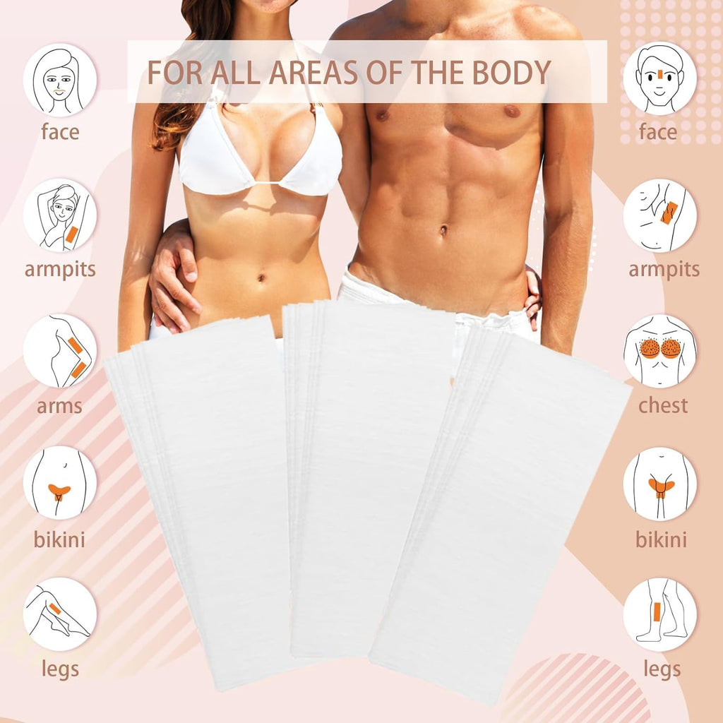 FOCTXI 200 Wax Strips Large Non-Woven, Waxing Strips Use with Soft & Hard Wax, Suitable for Legs, Arms, Bikini & Body, 8'' x 2.75''