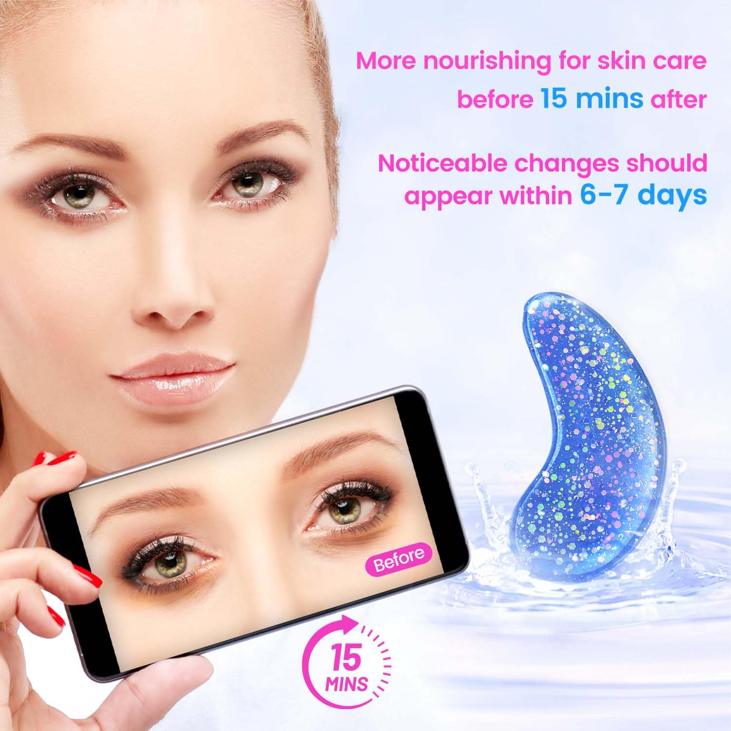 Onespring Eye Masks (8 Pairs) - Travel Essentials - Under Eye Patches for Dark Circles, Puffiness, Fine Lines with Collagen, Revitalises and Refreshes Your Skin, Bridesmaid Gift for Her