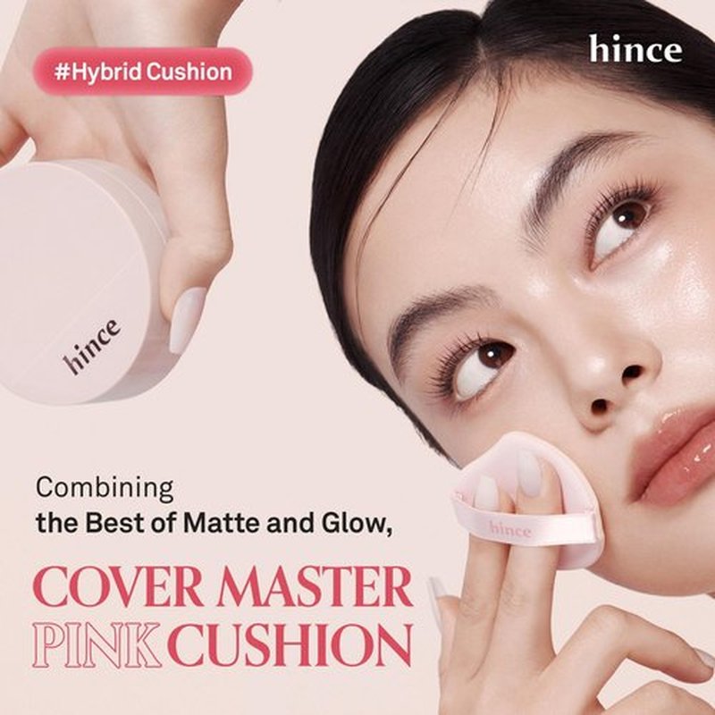 HINCE Cover Master Pink Cushion - Lightweight, High Coverage, 72H Long Lasting Cushion Foundation, Glow&Matte Hybrid, 0.38 fl.oz. (LIGHT, 17)