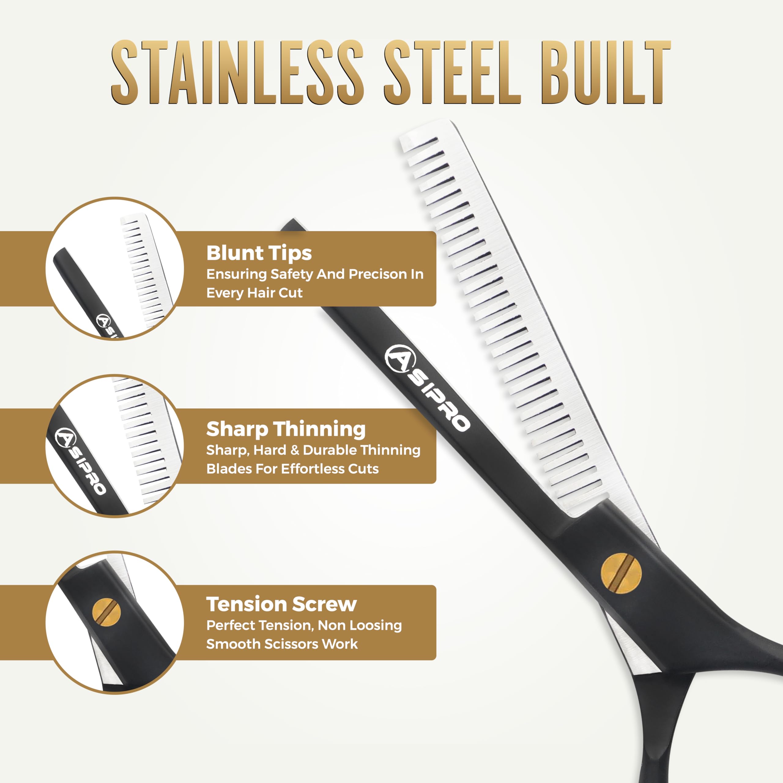 ASIPRO Thinning Shears for Hair Cutting 6.5” Hair Thinning Scissors Professional Blending Shears Texturizing Scissors for Hair Thinning Shears for Women & Men Texturizing Shears for Hair Cutting