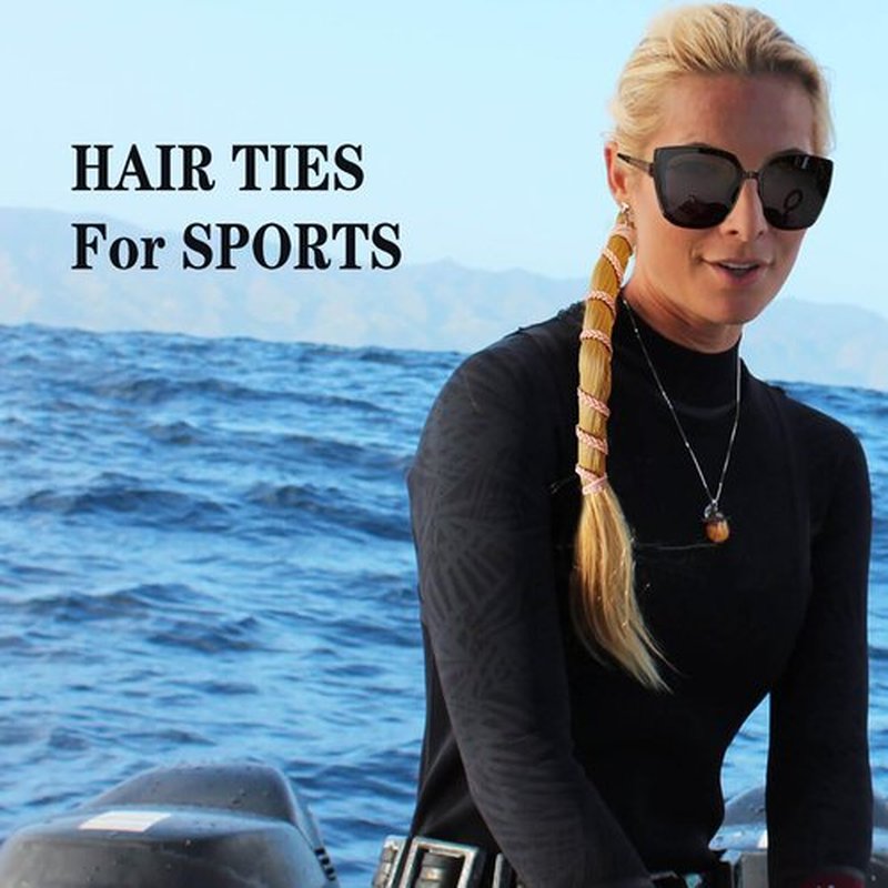 3 Packs 25" Sport Hair Ties for Women No Hooks, Girls' Elastic Spiral Ponytail Holders for Shorter Long Thick Curly Hair Braided Pony Tail Wraps Tie for Swimming Beach Motorcycle Riding