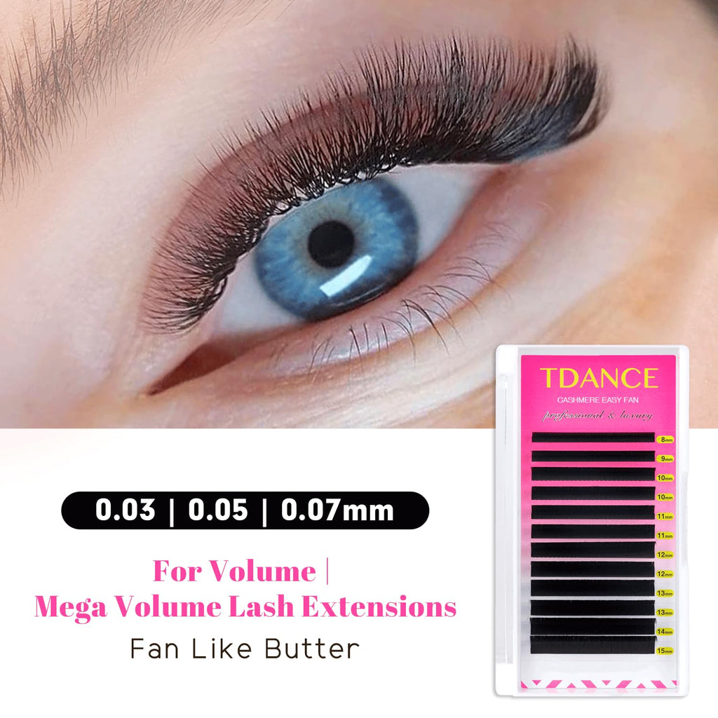 TDANCE Cashmere Easy Fan Lash Extensions Self Fanning Volume Lash Extension 0.05mm D Curl 8-15mm Mix Length Matte Black Mega Volume Lash Extensions (0.05-D,8-15mm)