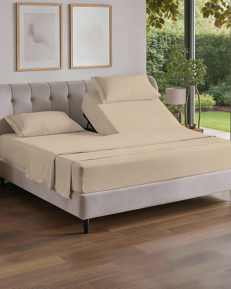 Flex Top Split Head King Sheet Set - Comfy Cooling Bed Sheets for All Ages - Ultra-Soft, Deep Pockets - Oeko-Tex Certified, Wheat