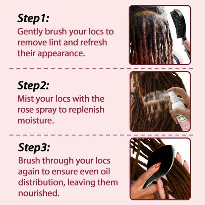 Rose Water Spray Scalp Moisturize Rose Water for Hair Refreshing- Rose Mist for Braid, Locs, Twist, Dreadlock, Rose Spray Medium Bristles for Thick Coarse Detangling Smoothing Wave Styles Set 3.4 floz