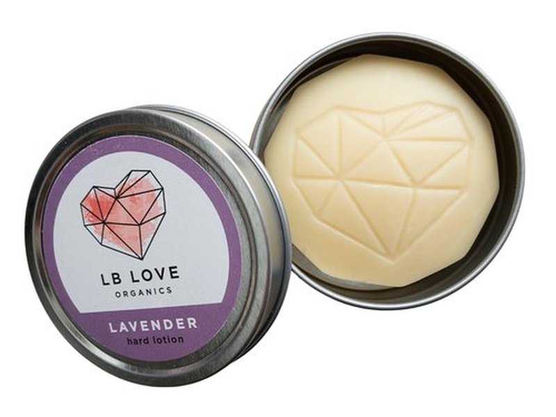 LB Love Organics Hard Lotion Bar | with Lavender Essential Oil | Organic Beeswax Moisturizer for Dry Hands and Feet | Handmade Valentine | Plastic free solid lotion